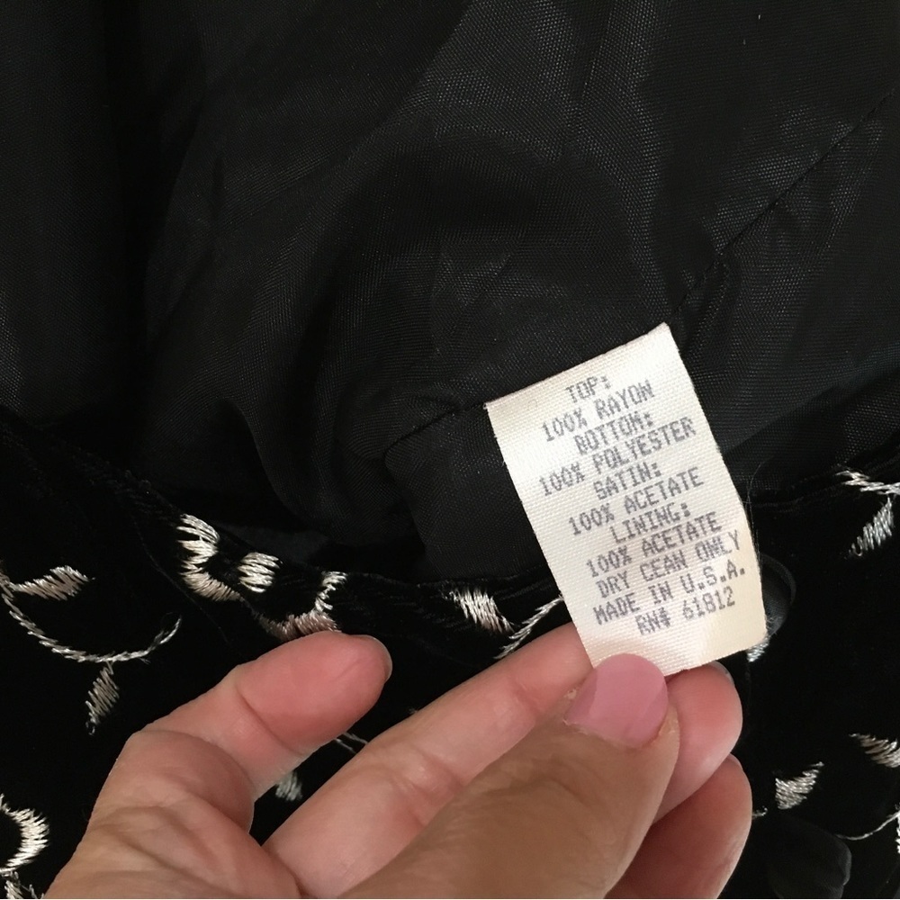 Ann Taylor Vintage 80s Embroidered Velvet Jumpsuit wide leg Black size 14 new - Picture 6 of 11